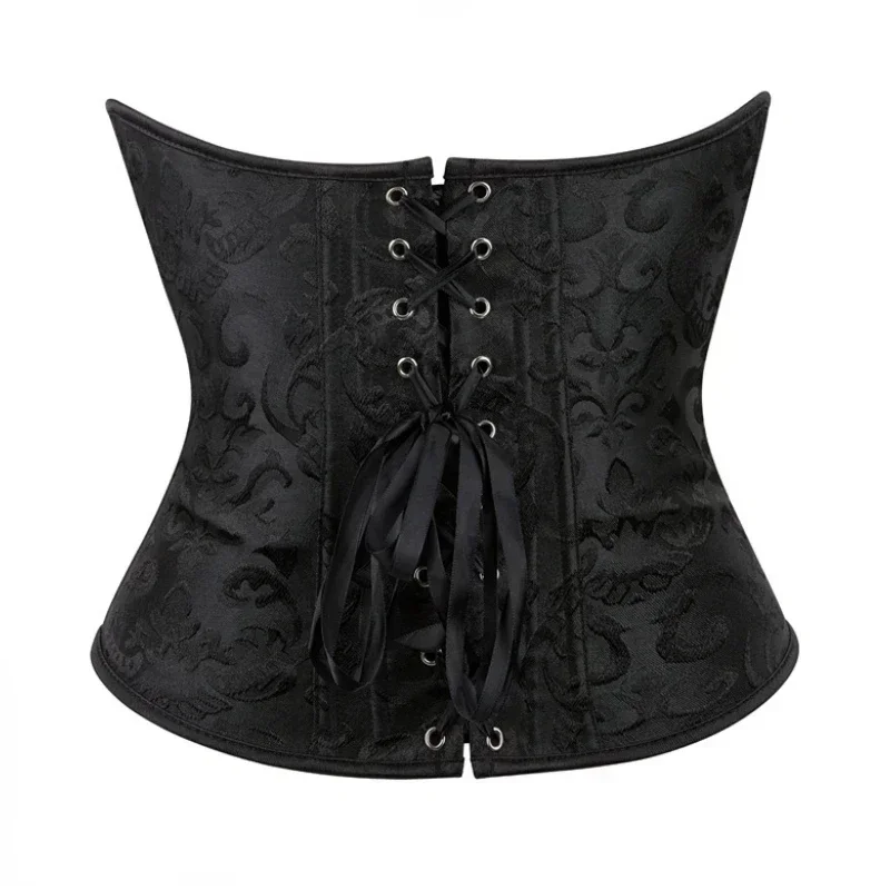 Underbust Corset Top for Women Waist Cincher Sexy Gothic Corselet Lace up Body Shaper Lingerie Fashion Black