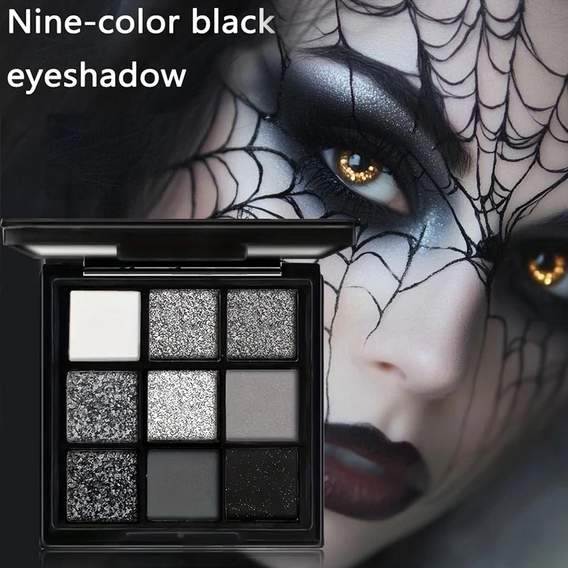 Ensemble de maquillage de Style gothique 2 pièces, rouge à lèvres noir et Palette de fards à paupières imperméables longue durée, nuances noires fumées pour Halloween, fêtes