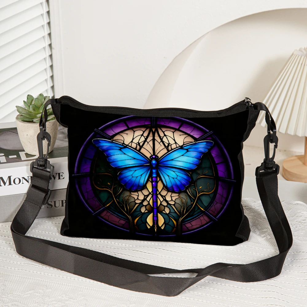 1pc Stained Glass Butterfly Design Crossbody Bag Black Artistic Pattern Shoulder Bags For Women Fashionable Everyday Use Travel