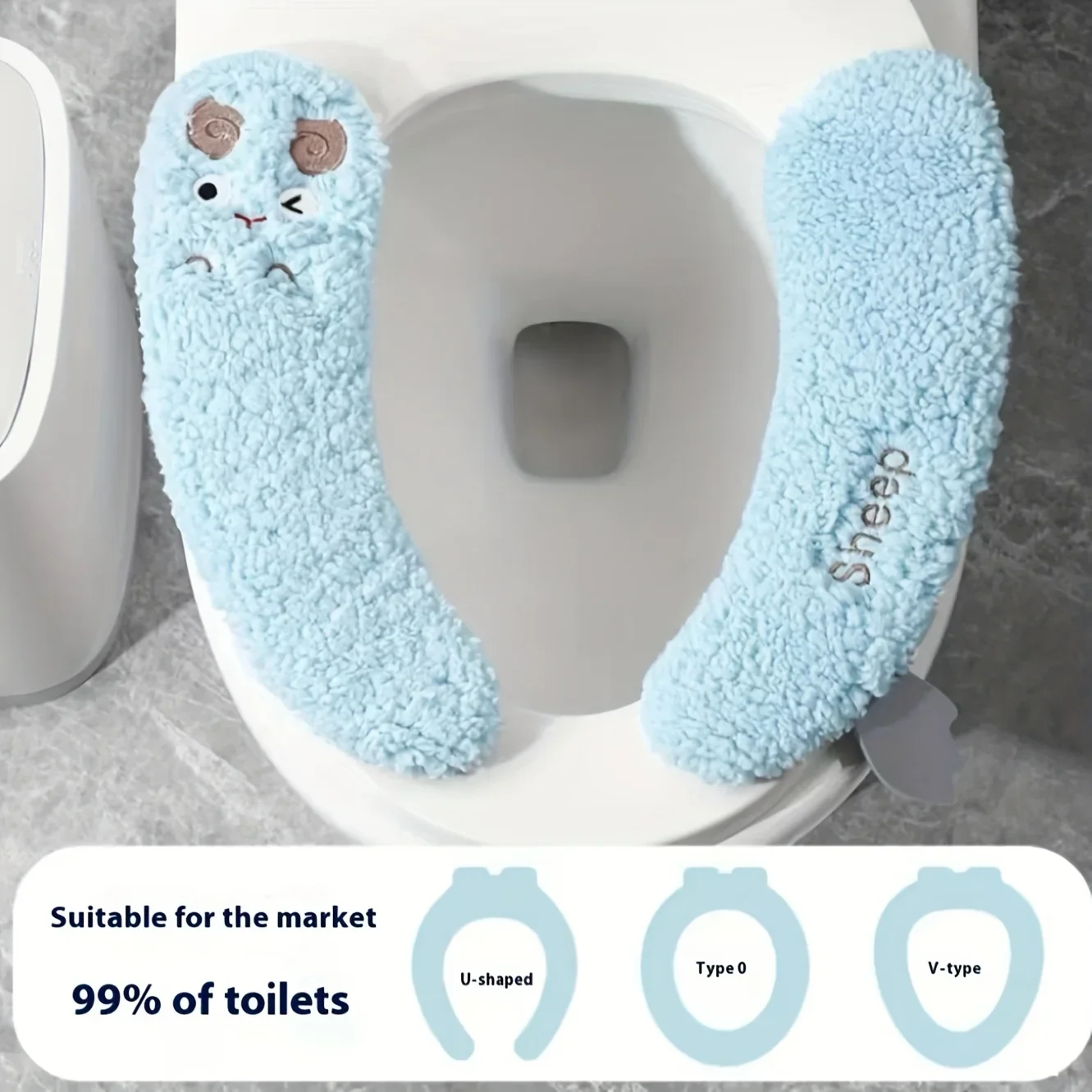 Thickened Warm Plush Sterile Toilet Seat Cover -1 Pair, Adhesive, Suitable for All Seasons, Hand Washable Polyester Material - view 3