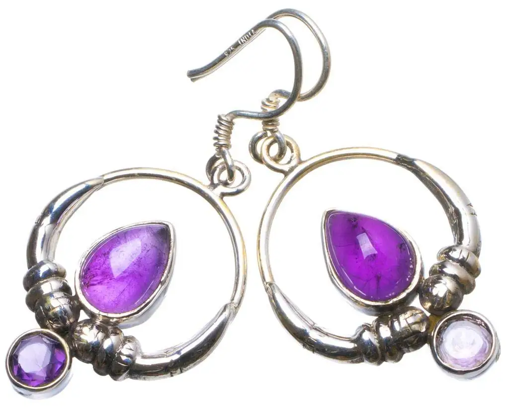 

StarGems® Natural Amethyst Handmade Unique 925 Sterling Silver Earrings 1.5" X3524