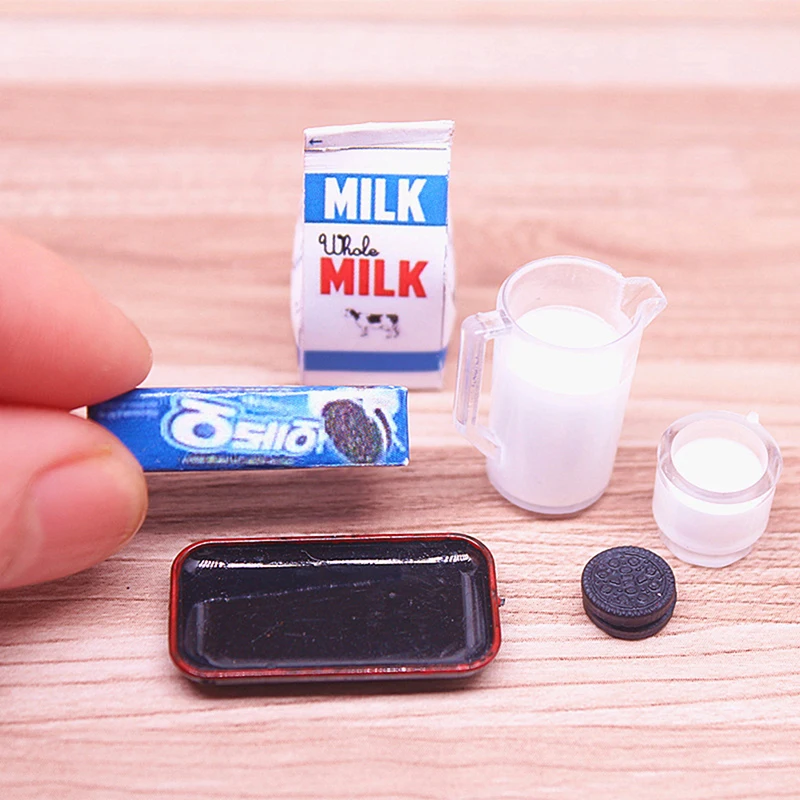 6Pcs Dollhouse Miniature Oreo Milk Breakfast Model Decoration DIY Accessories For Doll Kitchen Set Furniture Accessories Toy