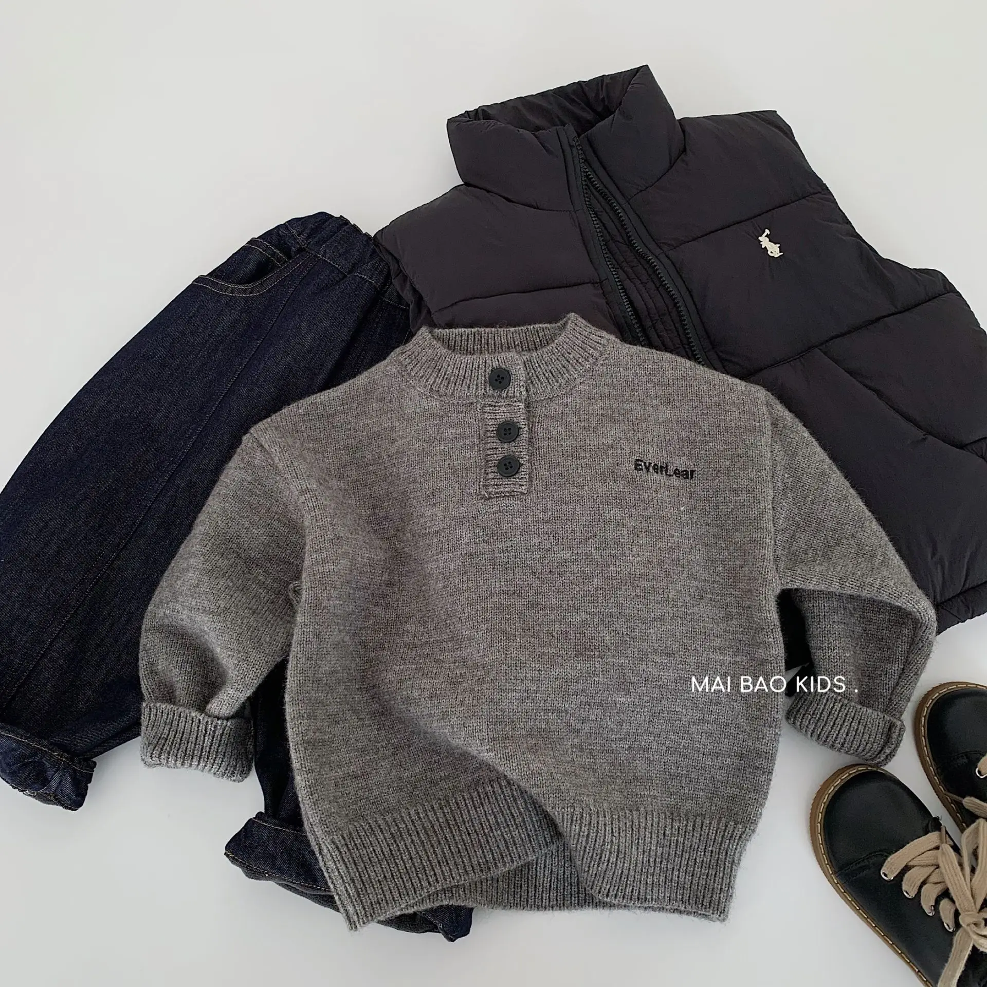 

2026 New Autumn Korean Style Kids Knitted Pullover Tops Baby Boys Girls Sweater Solid Color Casual Loose Pullover Sweater