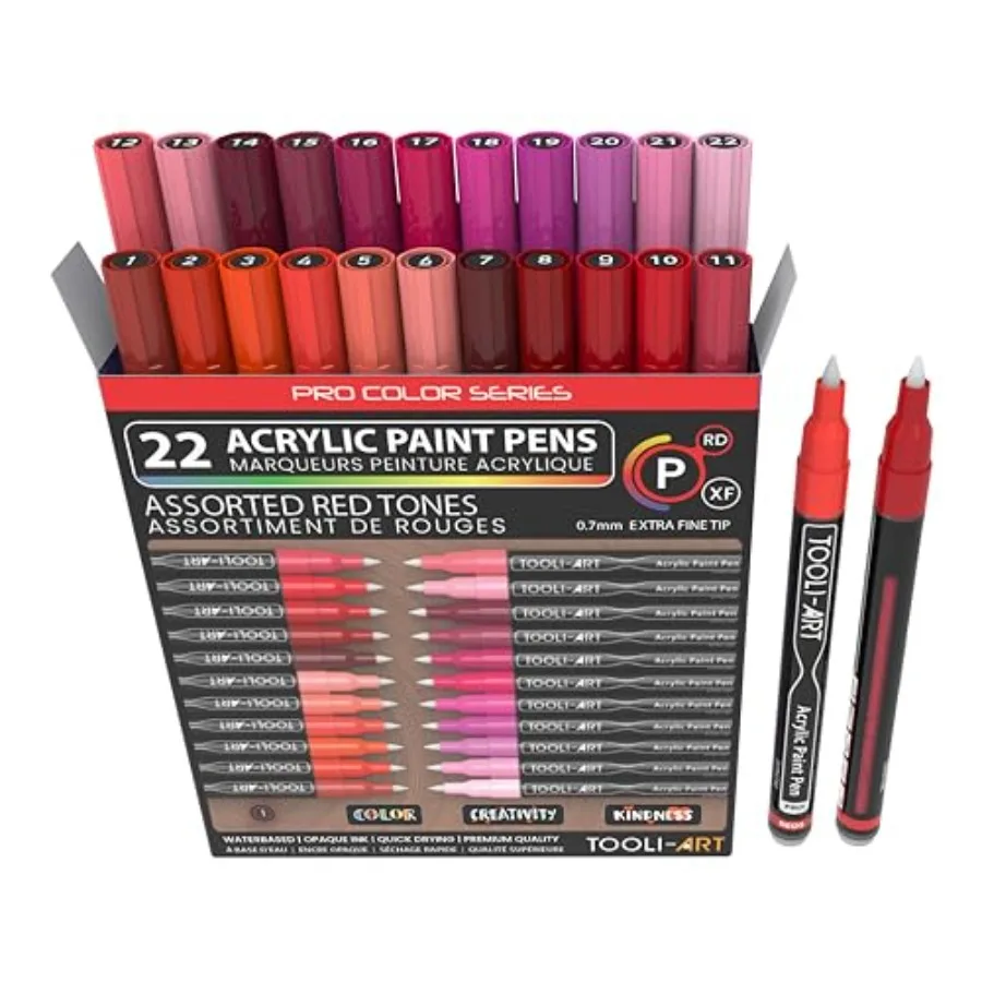

Acrylic Paint Pens 22 Red and Pink Tones Assorted Pro Color Series Markers Set 0.7mm Extra Fine Tip for Rock Painting Glass Mug