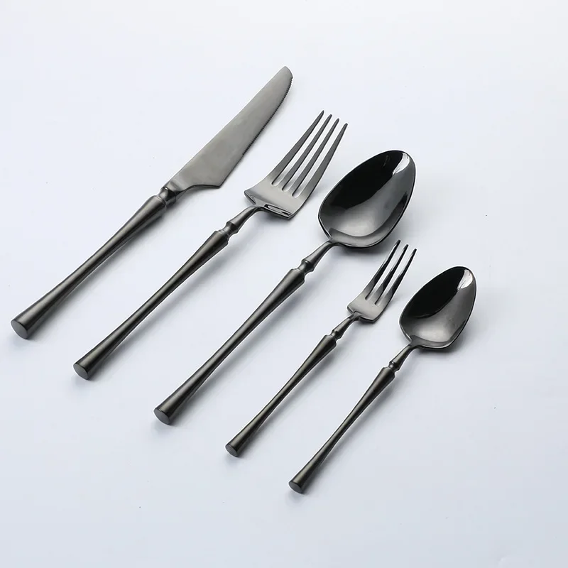 Korean Style Dinnerware Set 18/10 Stainless Steel Knife Fork Spoon Chopsticks Portable Cutlery Set Thick Round Handle Tableware