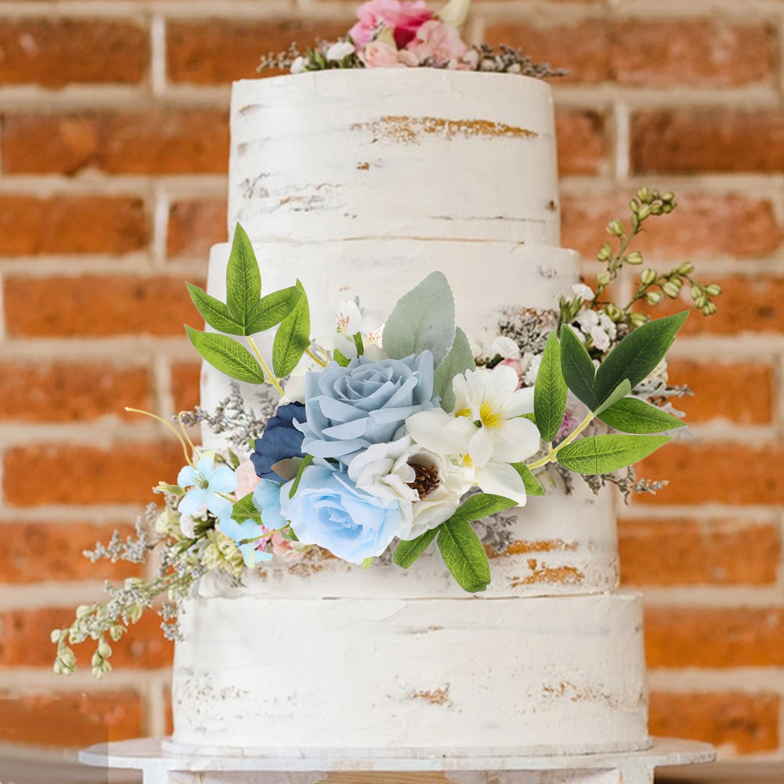 

1pcs Blue Artificial Rose Cake Topper Set Wedding Faux Flower Decorations For Anniversary Baby Shower Dusty Corsage