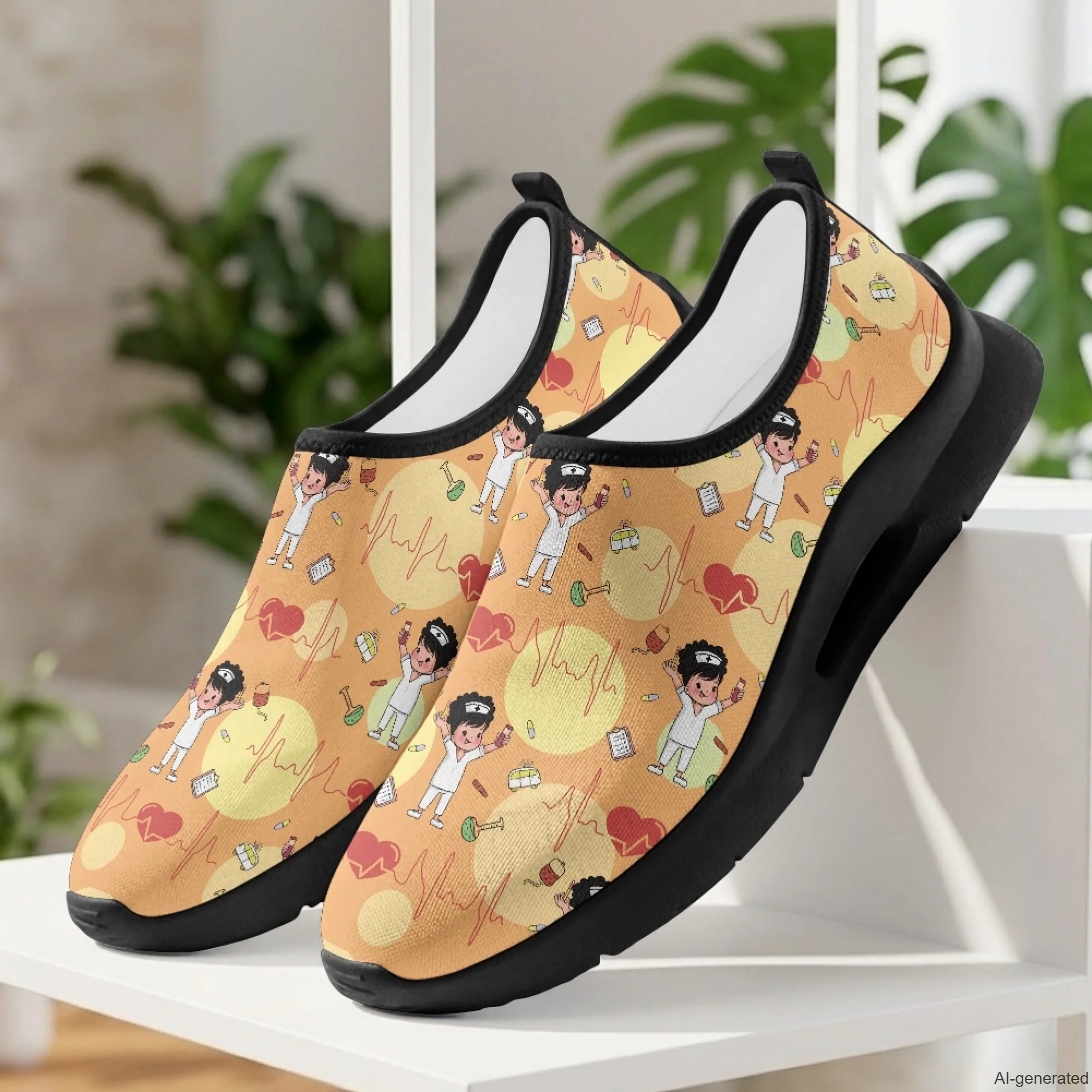 XIXIRIMIDO Womens Nursing Shoes Casual Shoes Slip On Walking Shoes Cartoon Nurse Print Shoes Woman Walking Shoes for Men 35-48