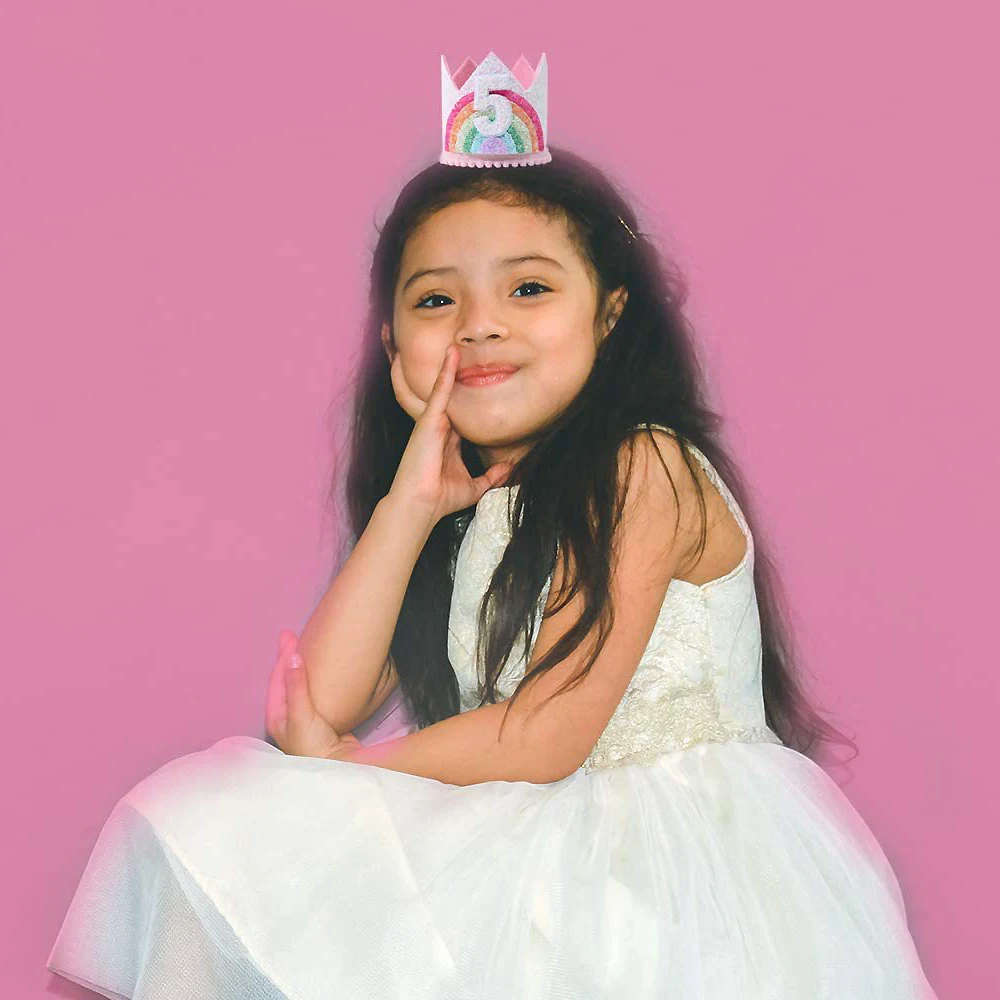 Felt Rainbow Crown Birthday Party Crowns 1st 2nd 3rd Happy Birthday Party Decor Kids Baby Shower Girls Rainbow Unicorn Party Hat view 5