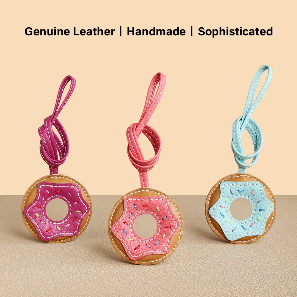 CRAZYSMITH Handmade Donut Bag Pendant Genuine Leather Bag Keychain For Handbags Interesting Stylish Leather Bag Accessories