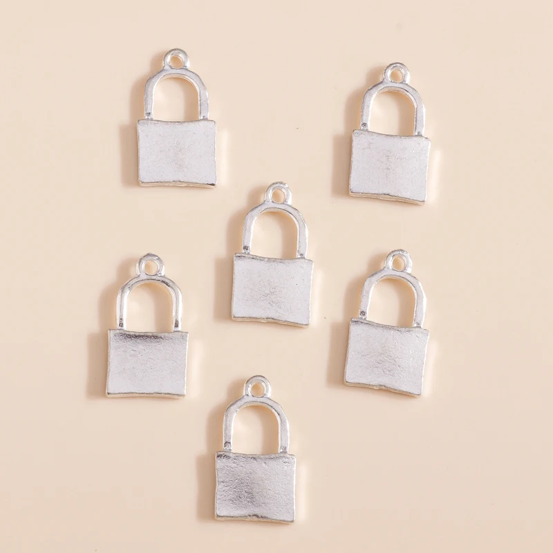 Leslie 10 Stück/Set Trendige Legierung Silberfarbene Vorhängeschloss-Anhänger für Armbänder Halsketten DIY Handgemachtes Schmuckzubehör – Detail 5