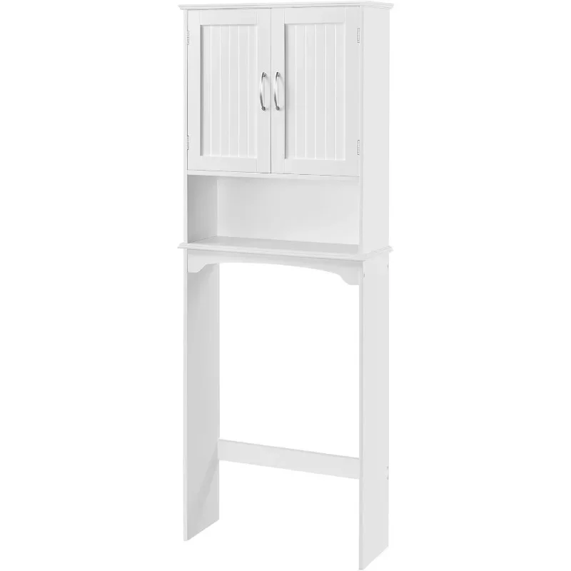 

Over The Toilet Cabinet, Double Door Bathroom Storage Organizer, Toilet Rack with Inner Adjustable Shelf and Open Storage Shelf,