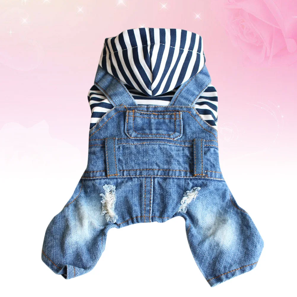 

1Pcs Dog Jumpsuit Pet Clothes Stylish Hooded Denim Wear for Warmth Comfortable Daily Use Puppy Suspenders Outfit Size M