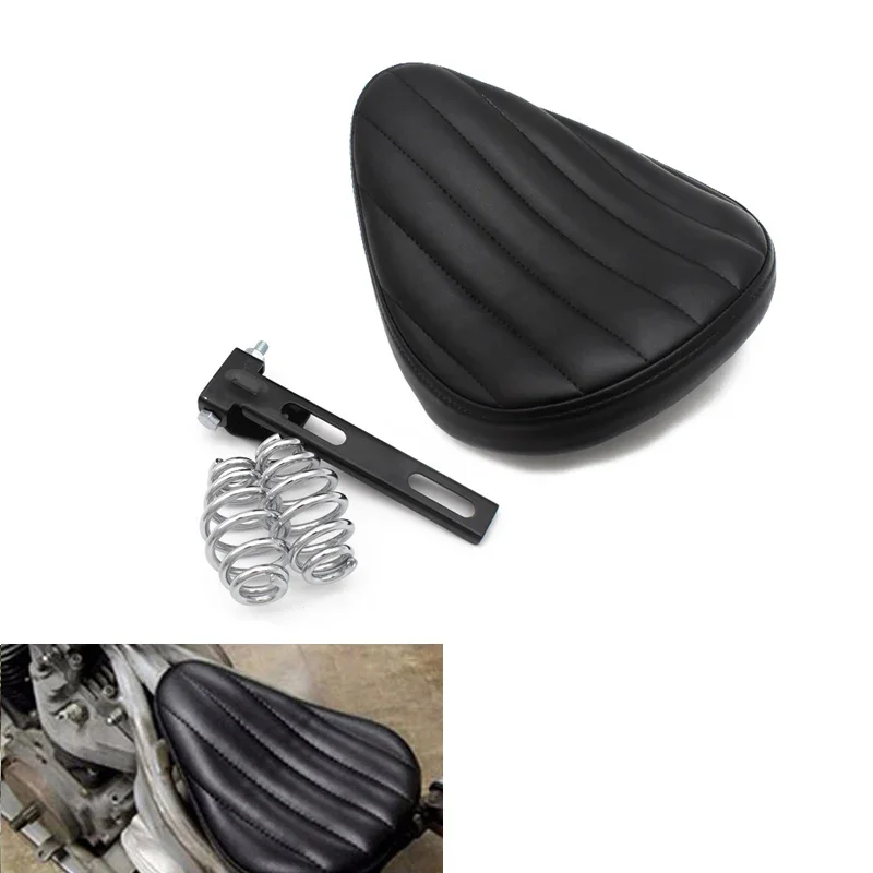 

Motorcycle Retro Leather Old School Solo Saddle Seat+3" Spring Swivel Bracket for Cafe Harley Custom Chopper Bobber