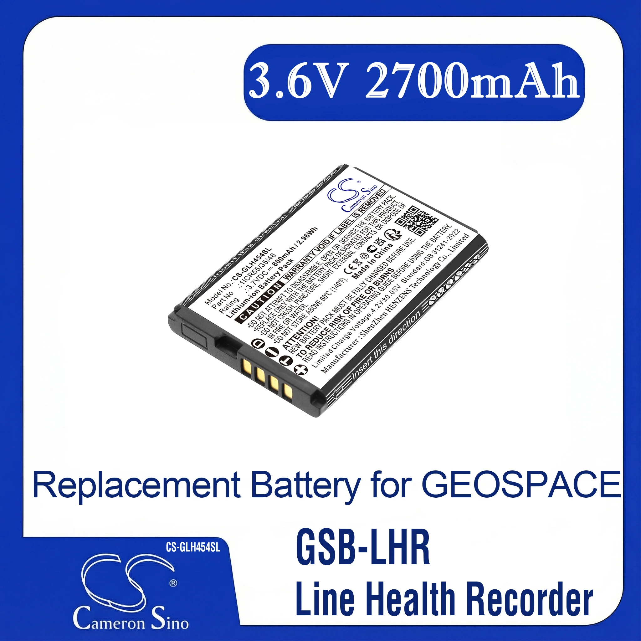 

Cameron Sino Replacement Battery for GEOSPACE GSB-LHR, Line Health Recorder, Fits P/N 1ICR55/35/46