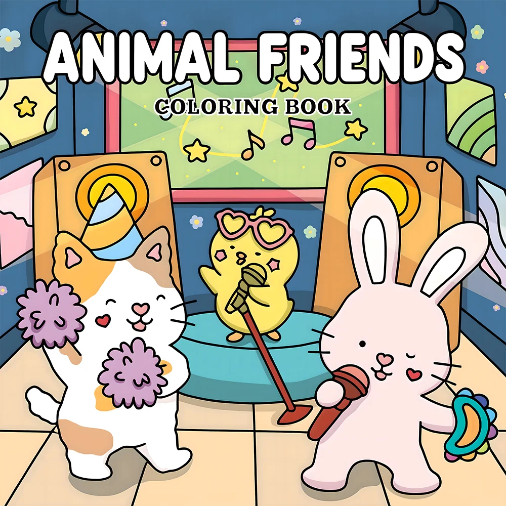 Libro para colorear de animales lindos animados: un libro ilustrado de aventura con un grupo de amigos