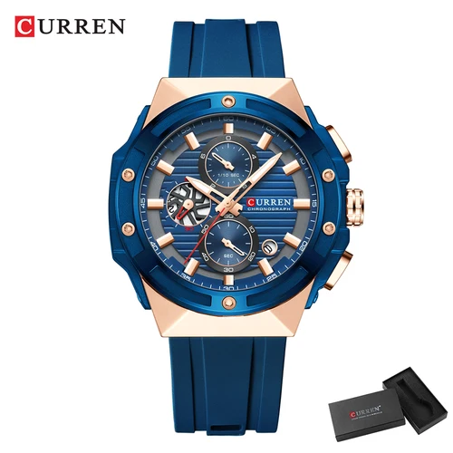Imagen 2 del producto Reloj deportivo CURREN para hombre con cronógrafo y manecillas luminosas - Reloj de pulsera de cuarzo con correa de silicona para hombre con fecha automática informal de negocios