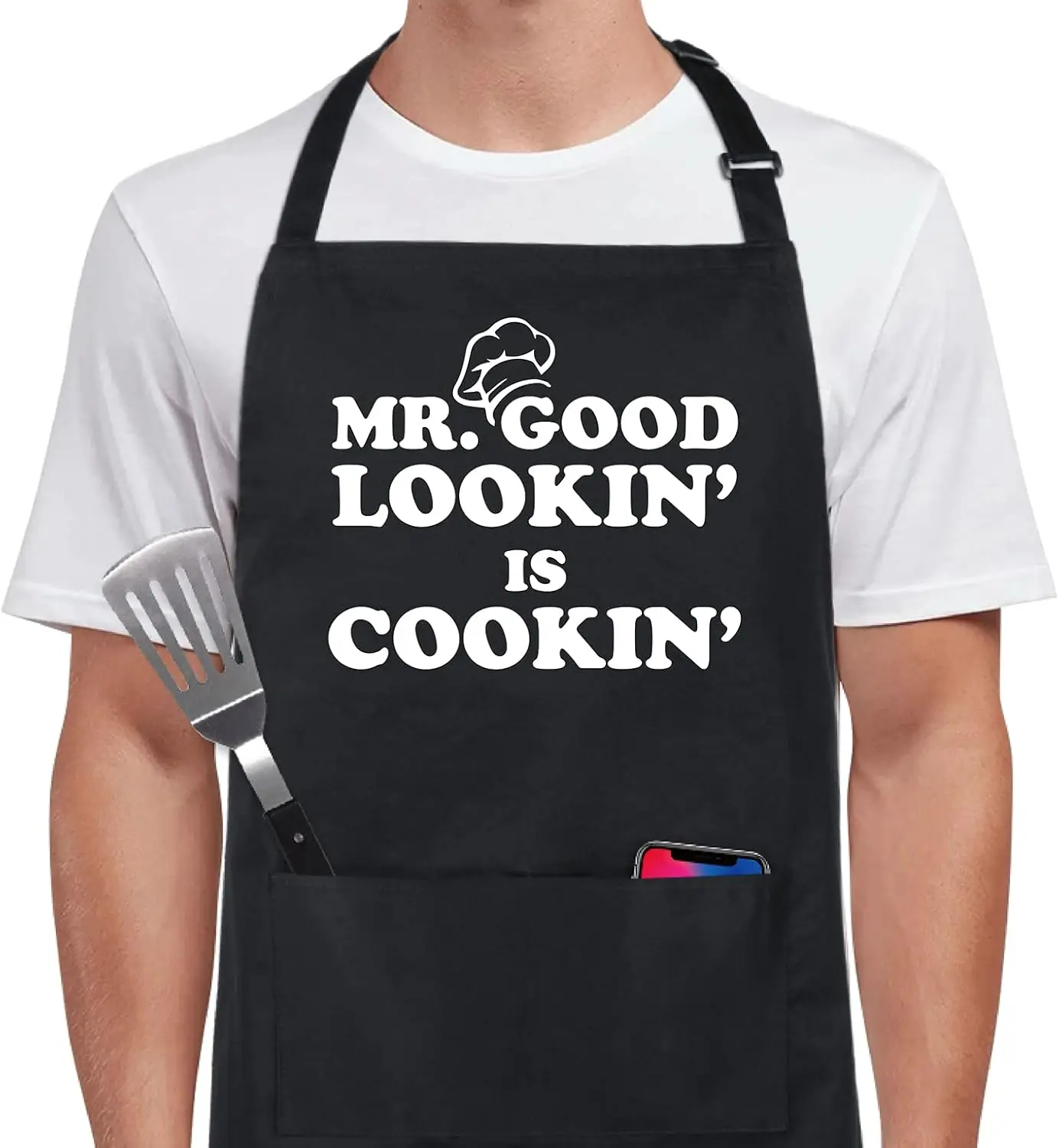 

Funny BBQ Apron with 2 Pockets for Men & Women, Adjustable Cotton Kitchen Cooking Gifts