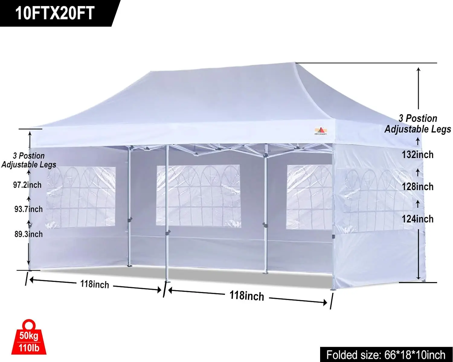 Outdoor Winter Gazebo 10x20 Premium Instant Pop Up Canopy Tent with Elegant Church Window Snow and Rain Protection