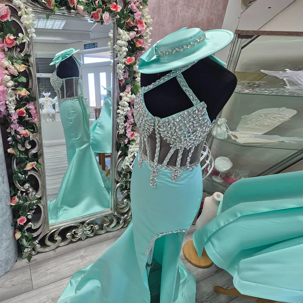 Luxury Customized Floor Length Cocktail Dress Sheath Cocktail Prom Gown Sleeveless Beading Wedding Party Gown