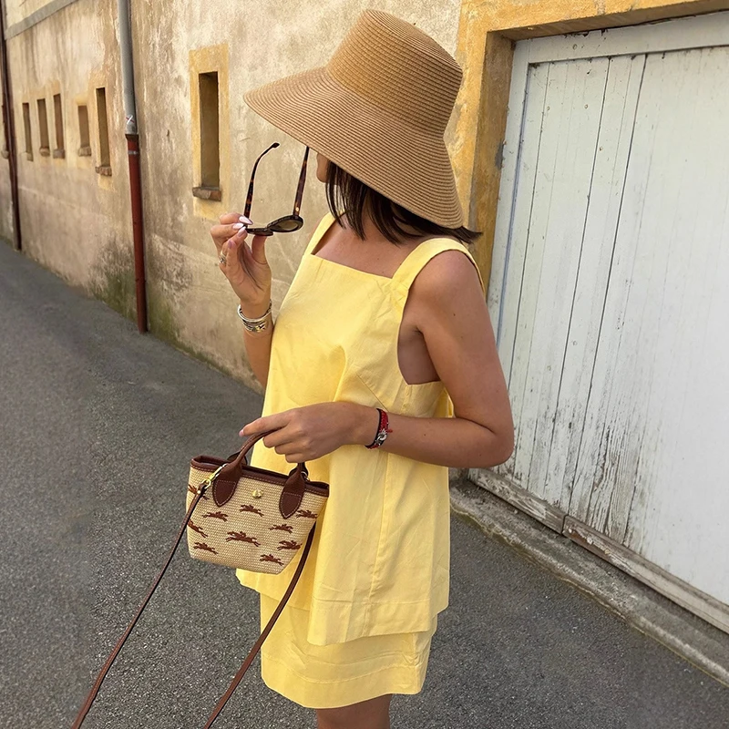 TARUXY Straps Top Skirt Set Women Summer New Sexy Slash Neck Sling Lace Up Backless Top Short Skirt Set Holiday Party Female Set