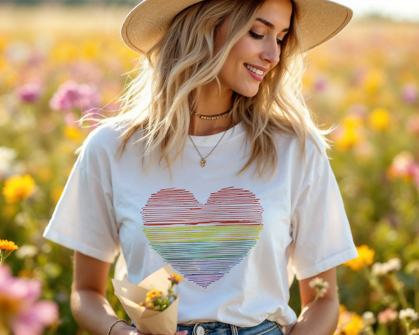 Rainbow Heart T-Shirt – Minimalist Line Art Pride Graphic Tee A487
