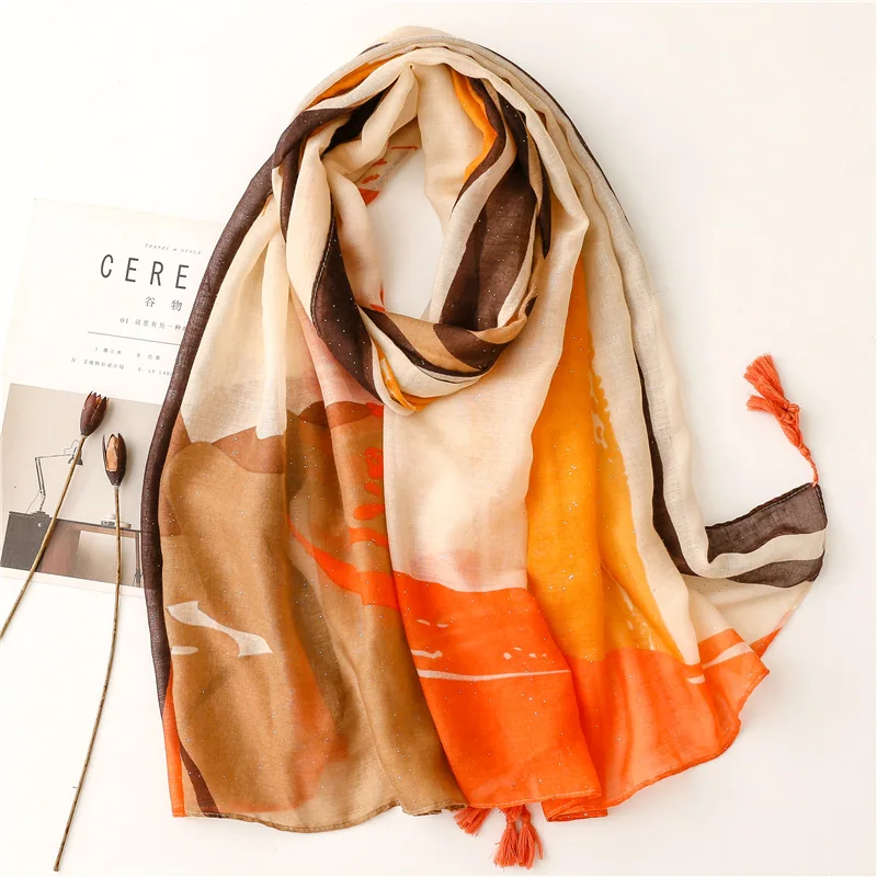 2022 Newest Women Newest Ombre Geometry Pattern Scarf Cotton Tassel Scarf Shawls 7prints