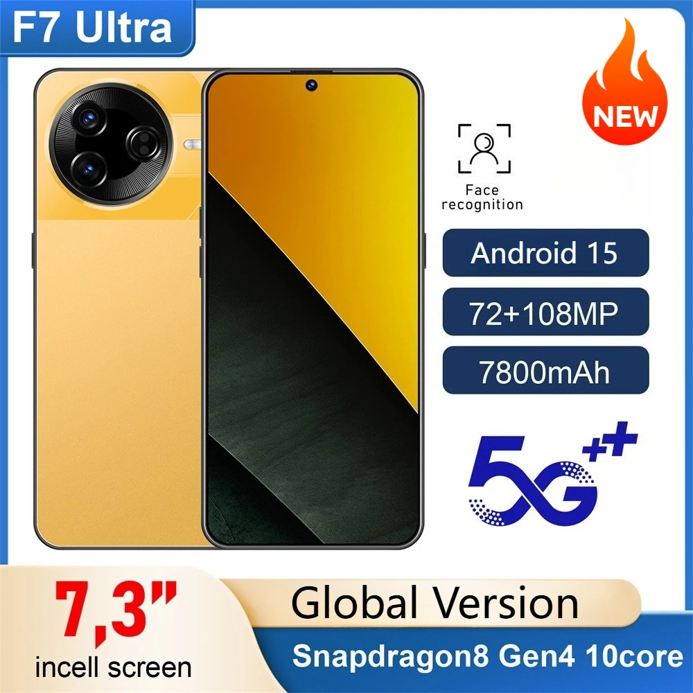 Nuovo F7 Ultra Originale 5G Dual Sim Cellulari Schermo 7.3HD Telefoni Cellulari 7800mAh Smartphone Android 15 Versione Globale Cellulare