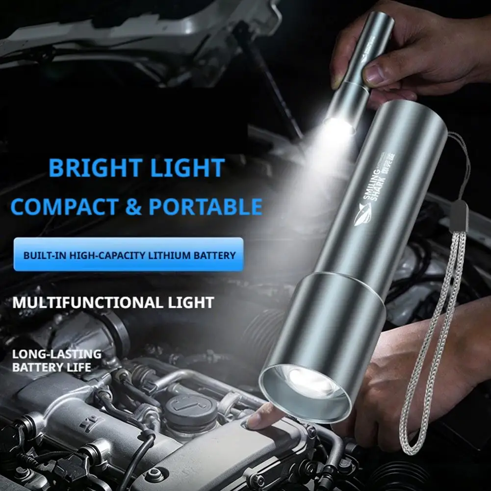 Mini Flashlight USB Rechargeable  Alloy Flashlight Super Bright LED Bead Adjustable Focus Long-range Portable Flashlight