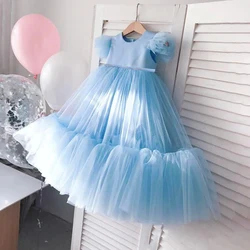 Summer Bow Lace Birthday Girl Dress for Party and Wedding Gown Kids Princess Evening Prom Girl Dresses Formal Bridesmaid Costume