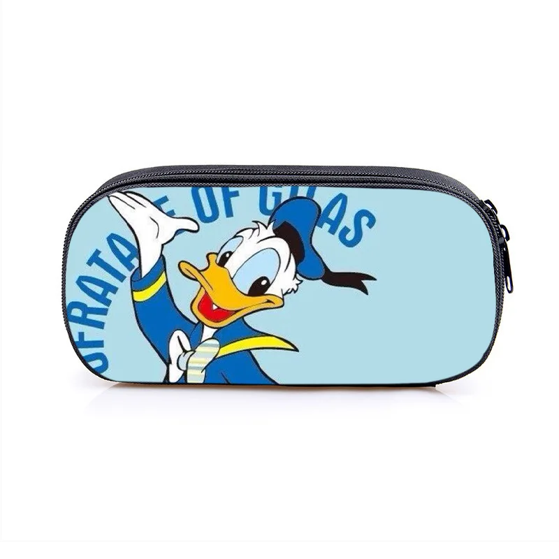 Disney Donald Duck Cartoon Pencil Case for Student Double Layers Portable Zipper Pencil Storage Bag Children School Pen Bag Gift