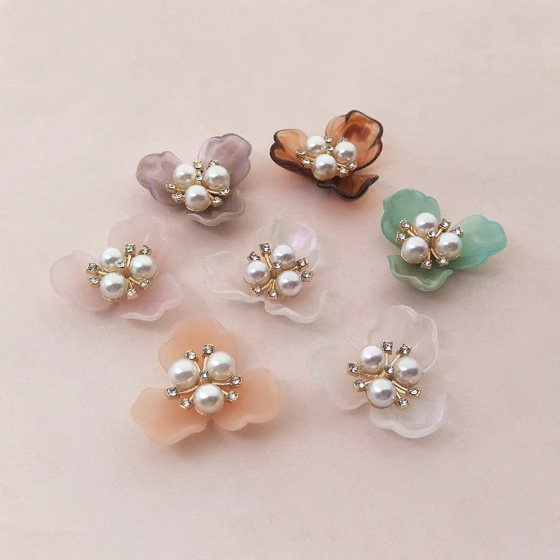 

10 Pcs Pearl New Plastic Acrylic Flower Creative Rhinestone Button Ornaments Earrings Choker Hair Bag DIY Jewelry Accessories