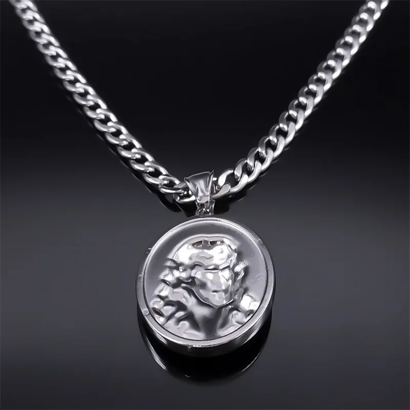 Crown of Thorns Jesus Medal Christian Men's Necklace 316 Stainless Steel Korean Silver Color Pendant Religious Necklaces Jewelry