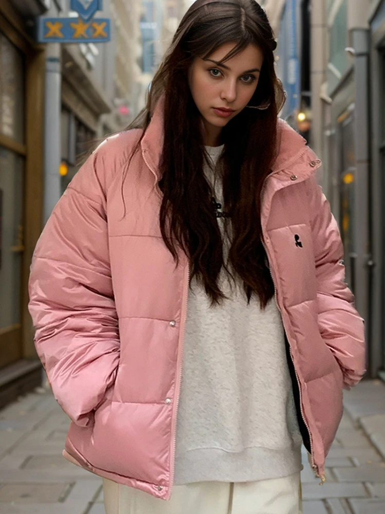 Women Short Puffer Jacket Winter Korean Stand Collar Thick Padded Coat Female Loose Oversized Parkas Mujer Streetwear Outwear