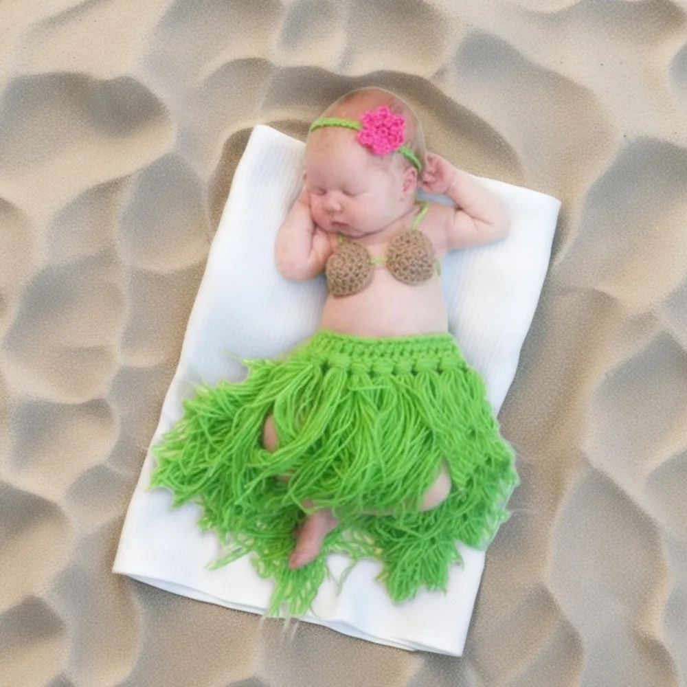 Newborn Photography Knitted Baby Grass Skirt Costume - Adorable Infant Photo Prop Set