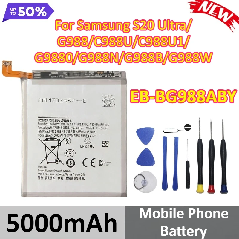 

New EB-BG988ABY 5000mAh For Samsung S20 Ultra/G988/C988U/C988U1/G9880/G988N/G988B/G988W Mobile Phone Battery +Tools