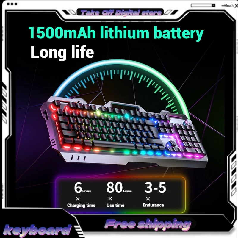 Gx810 Wireless Game Keyboard 104 Keys Metal Panel Long Battery Life Multi-Function Knob Cool Backlight Effect Game Office Home