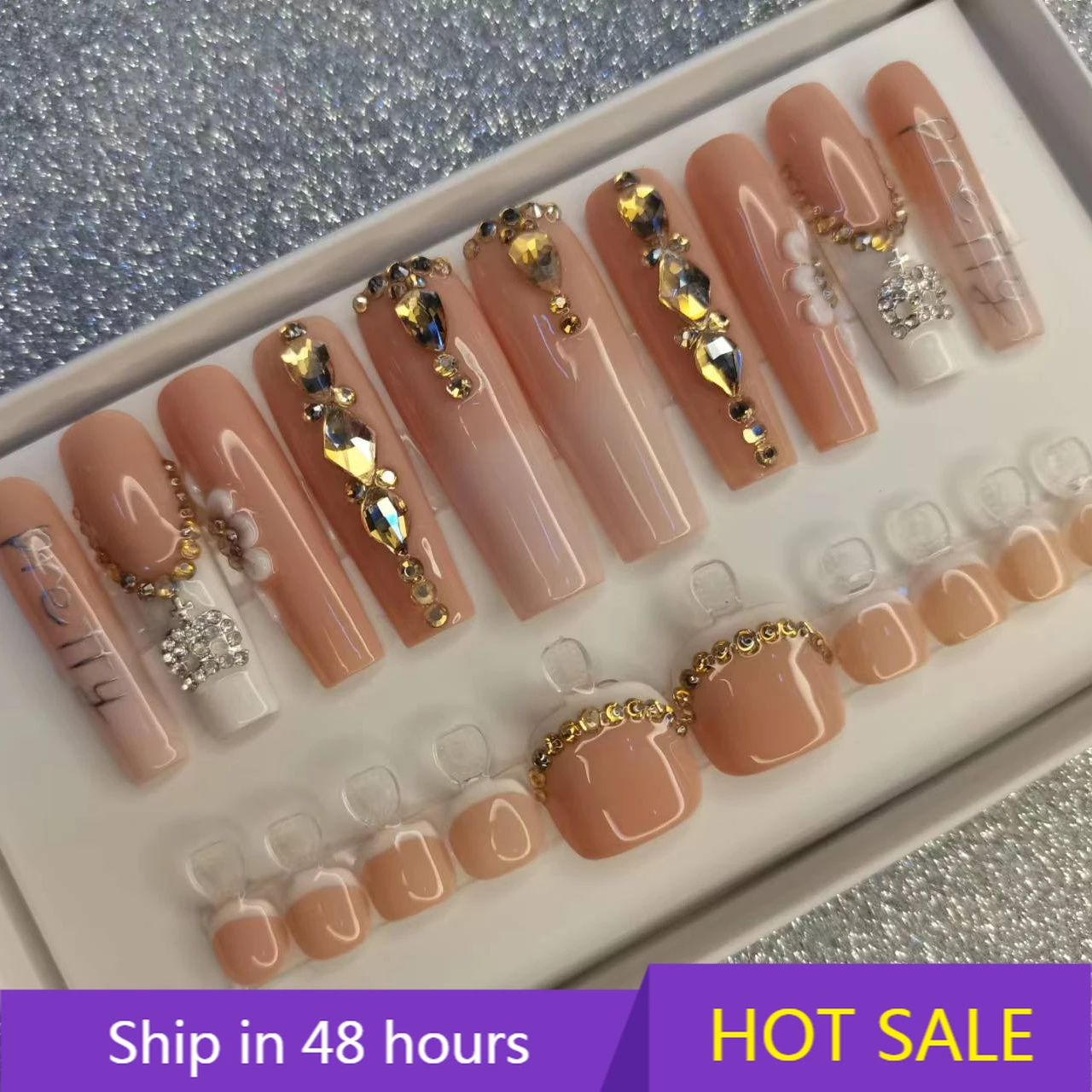 YTYIN تصميم خاص فريد من نوعه طلاء يدوي من الأكريليك أظافر صناعية طويلة على شكل نعش اضغط على الأظافر للأصابع والأصابع #1