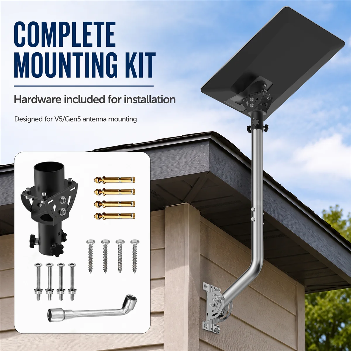 Starlink V5 Long Roof Mount,160° Adjustable Tilt,Wall Pole Mount Bracket,Heavy-Duty Metal Kit,for Starlink V5/Gen 5 Dish Install