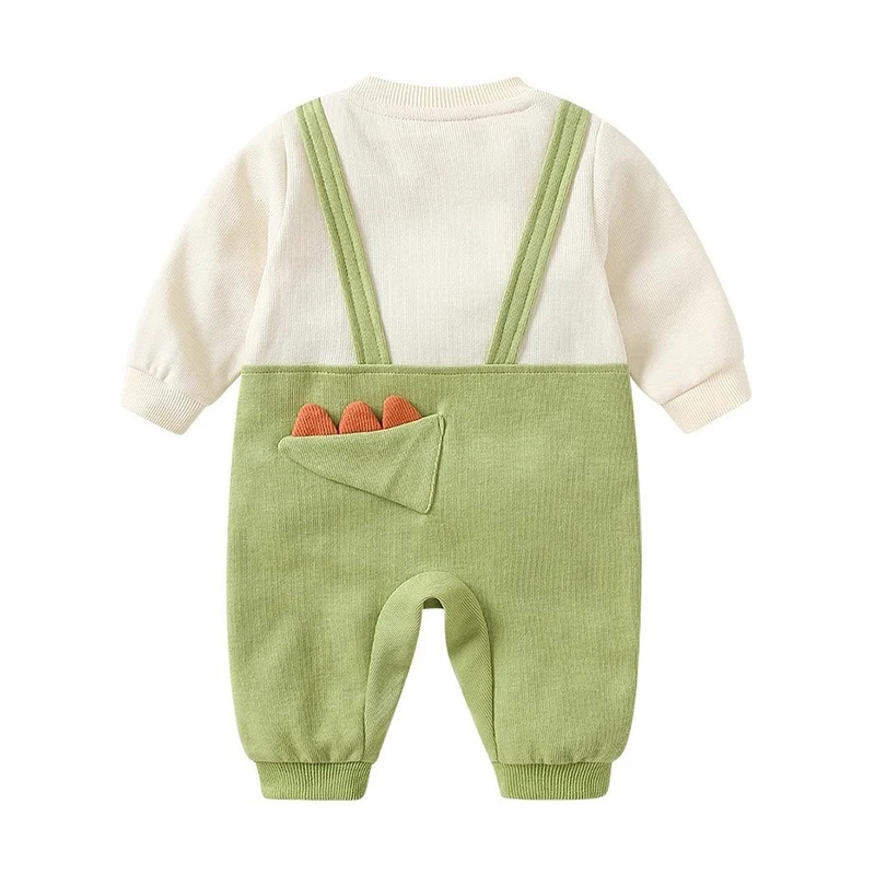Unisex Newborn Fake Two-Piece Bodysuit for Spring & Autumn Boys & Girls Cute Cartoon Dinosaur Onesie Halloween Outdoor Romper
