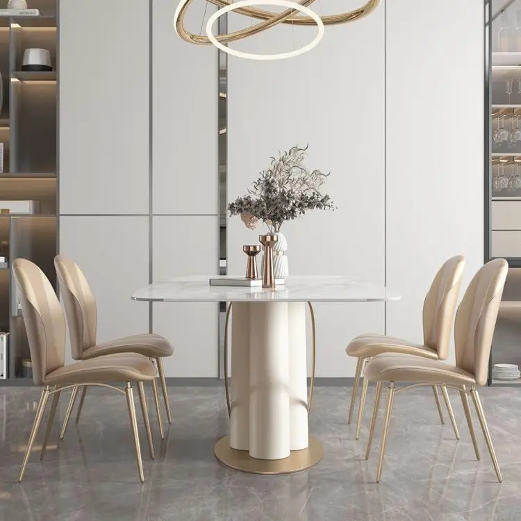

High-end bright rock slab dining table and chair combination household small apartment rectangle