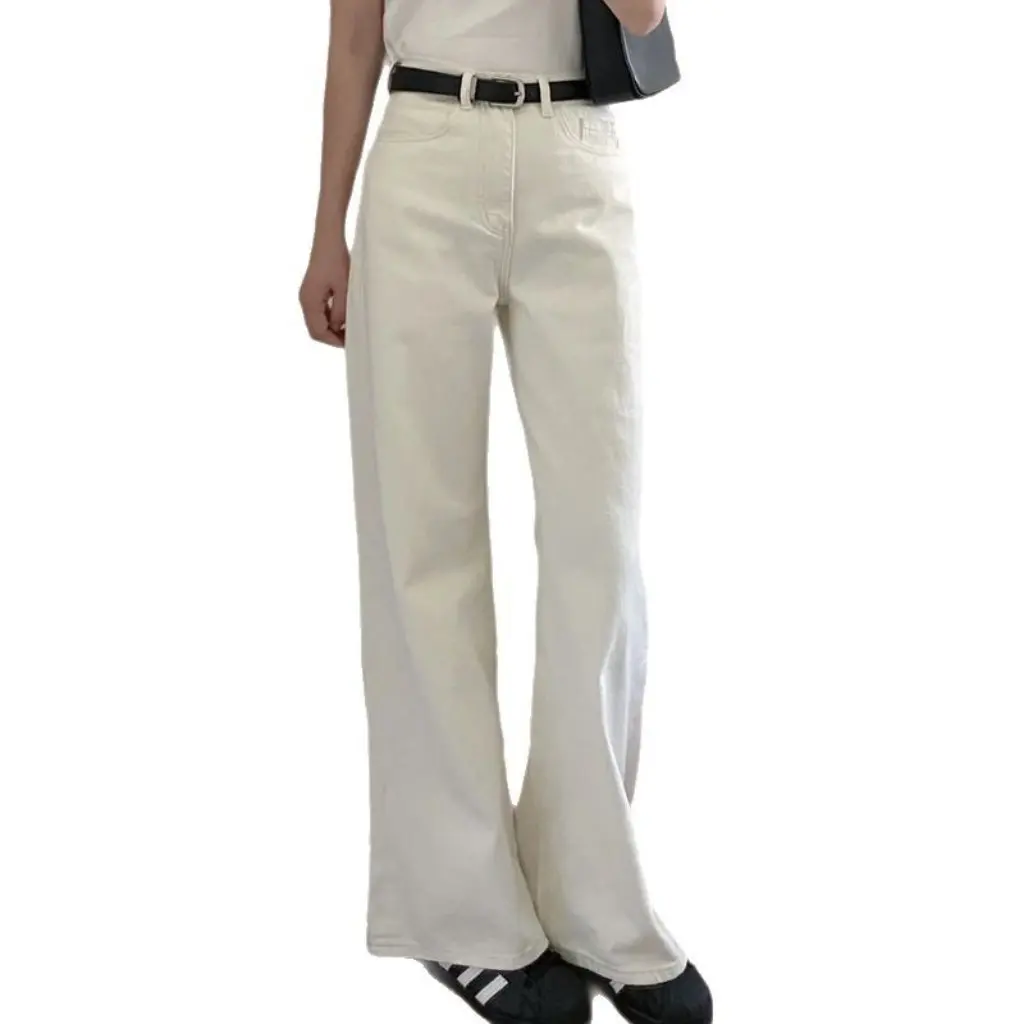 Женские белые прямые джинсы с высокой талией, облегающие весенне-осенние новые широкие брюки, свободный узкий стиль