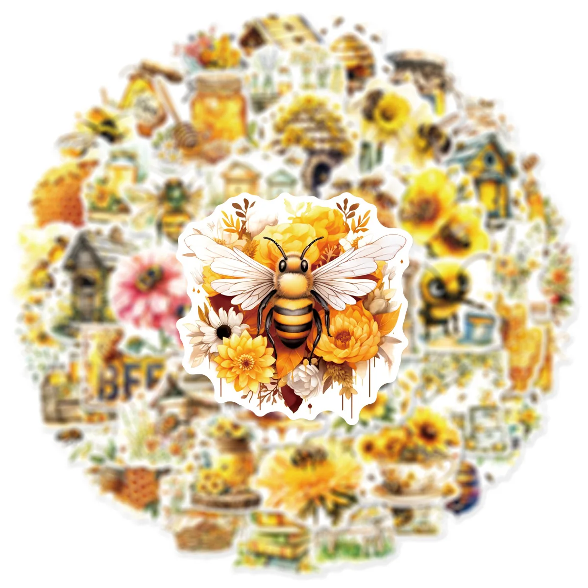 

10/30/50PCS Yellow Honey Farm Oil Painting Style Stickers Cartoon Creative Decorative Pencil Box Refrigerator Water Cup Bicycle
