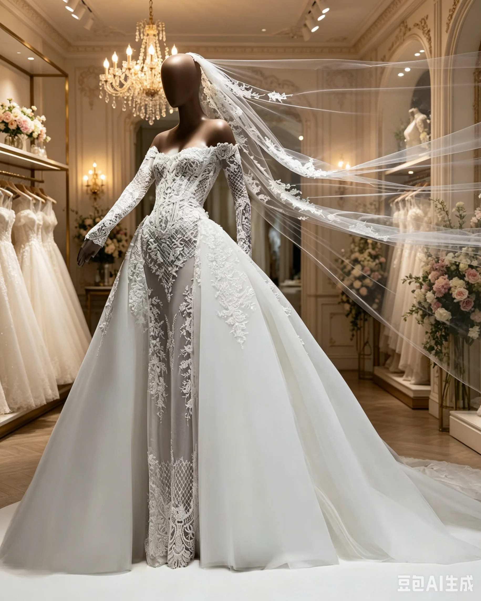 Luxury 2-in-1 Mermaid Wedding Dress Off Shoulder Long Sleeve Lace Amanda Novias OffiBridal Gown Detachable Train For Brides