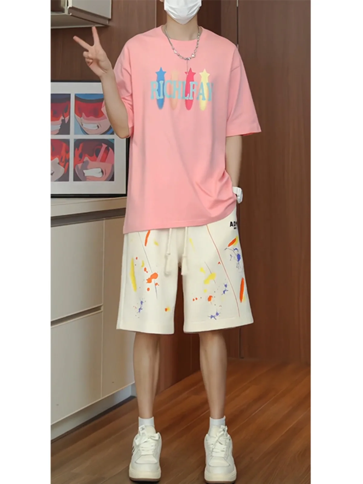 

Мужские спортивные брюки fiti Apricot: летние, в американском стиле хип-хоп, укороченные, для уличной моды