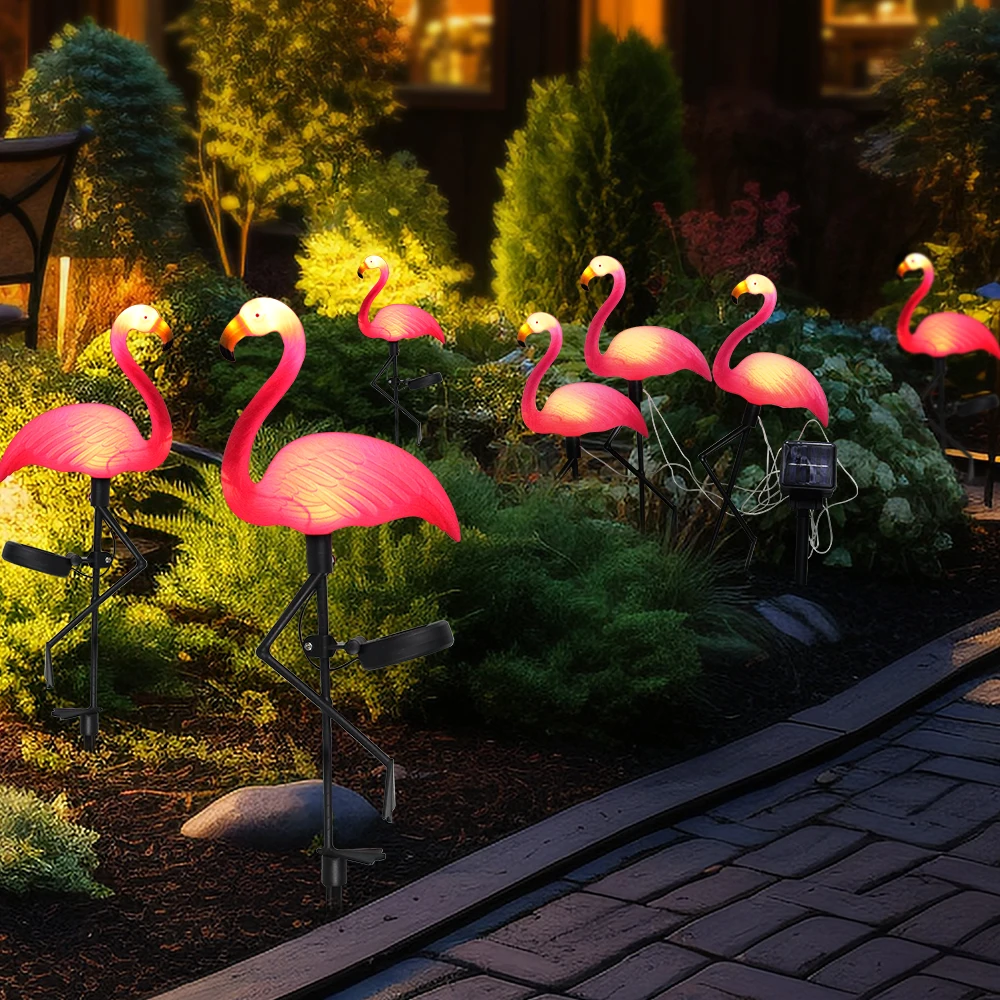 Solar Flamingo Light LED Outdoor Courtyard Lamp Garden Light Waterproof Stake Light Pathway Decor Solar Patio Ground Lantern 4