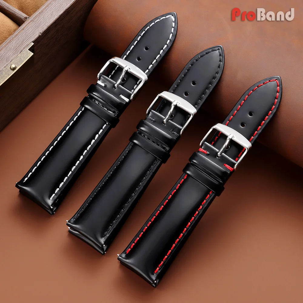 Universal Oiled Leather Watch Band 20mm 22mm Quick Release Bracelets Brown Black Genuine Leather Strap for Samsung Watch 7/6/5/4