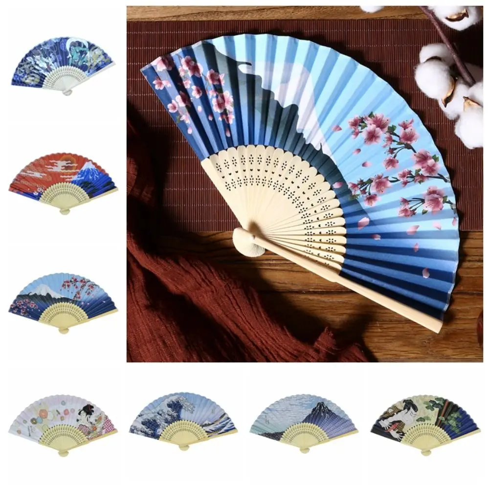 Bamboo Handle Japanese Style Folding Fan Paper Fan Photo Props Dance Hand Fan Fan Crafts Vintage Props Fan Home Decoration