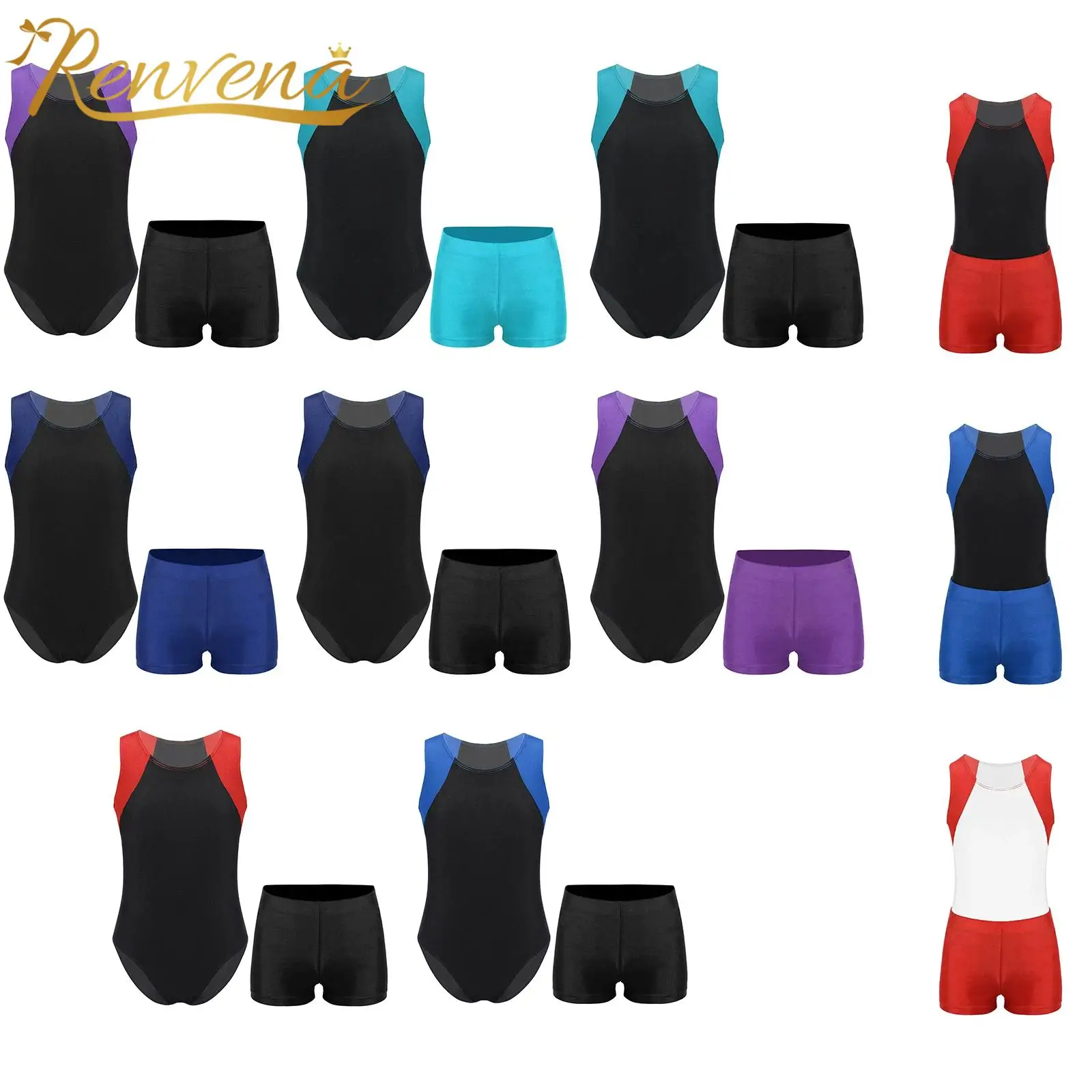 Kinder Jungen Sport Tanz Outfits Gymnastik Trikots mit Shorts Fitness Anzug Dehnbarer Body Sportbekleidung Gym Training Sport Sets