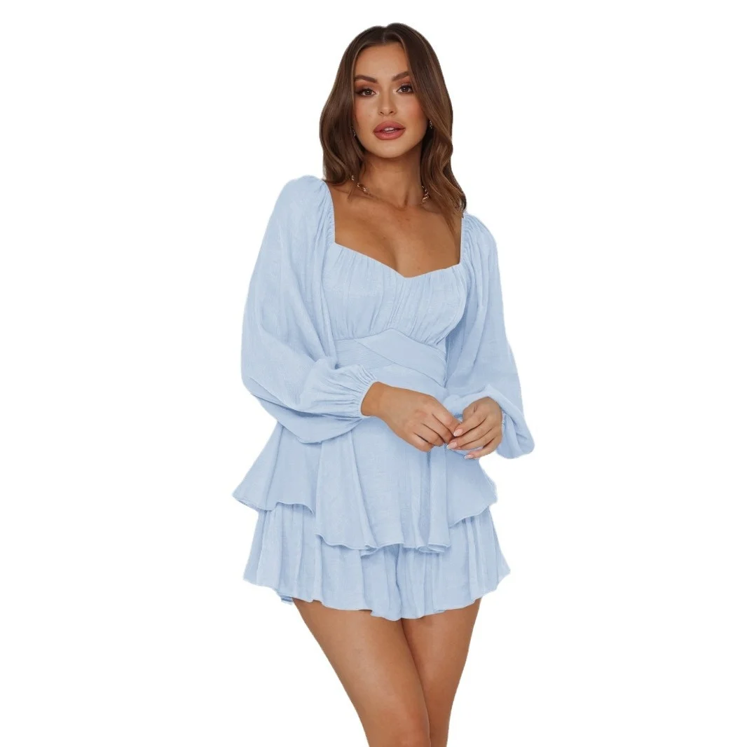 

Sexy Pure Color Diamond Collar Lantern Sve Bal Waist-Cinching Dr Ele Aosphere Women's Faion Spring 2023