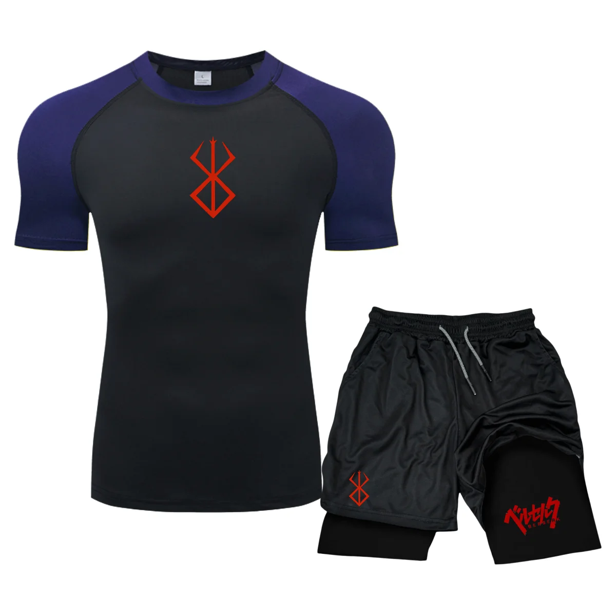 Ropa Deportiva de compresión para hombre, camiseta de manga corta para gimnasio, conjunto deportivo de Goku 2 piezas, pantalones cortos de